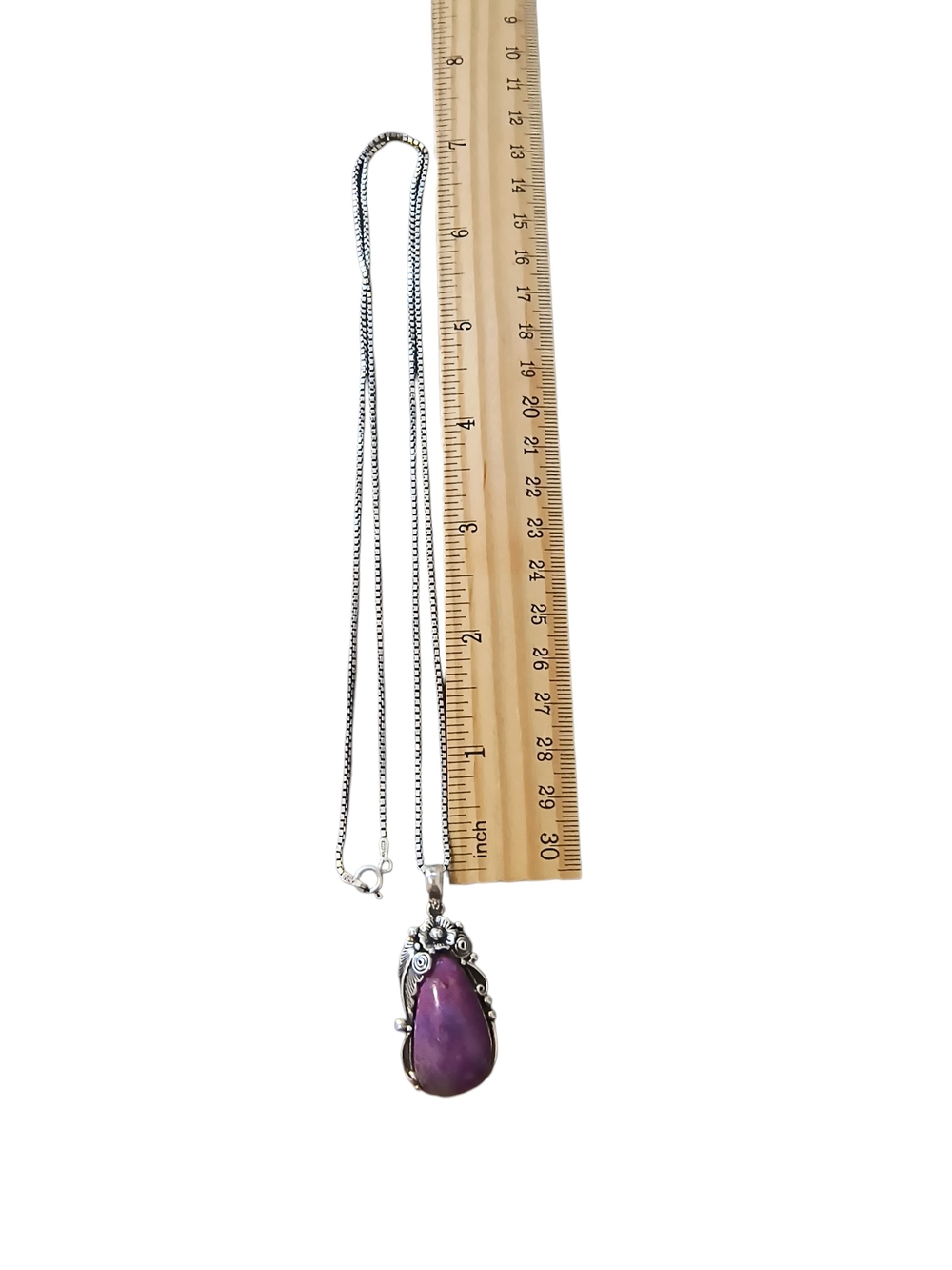 Sterling Silver Purple Teardrop Pendant Necklace With Italy Sterling Chain - Picture 9 of 11